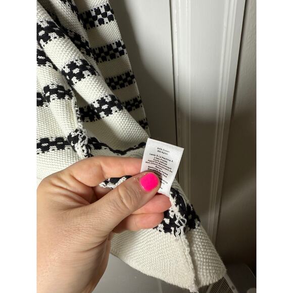 Talbots Black White Striped Chunky Rolled Neck Open Cardigan Sweater Small Chic - Picture 5 of 8